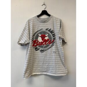 Vintage Chicago Bulls Shirt Mens Large Gray Striped NBA Basketball Made USA 90s